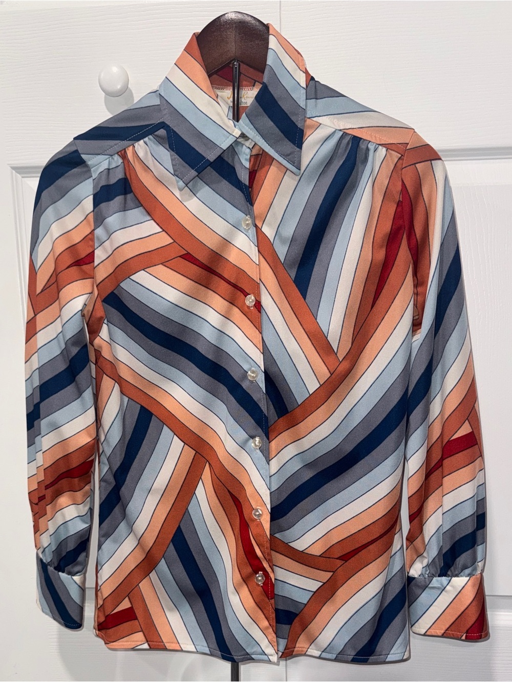 Vintage 1970s/80s James Kenrob by Dalton Geometric Striped Button Front Blouse